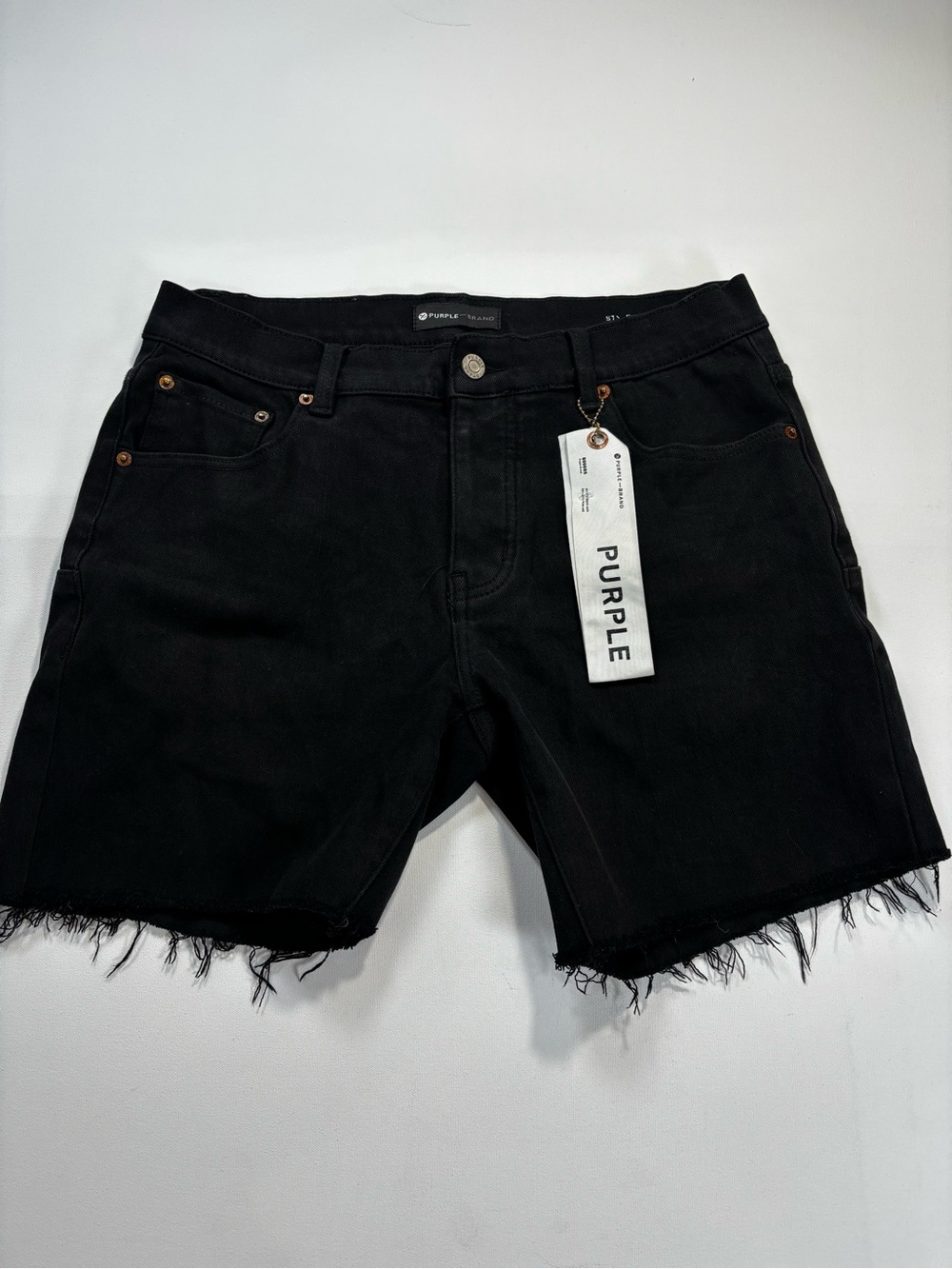 Purple Brand Black Denim Jean Shorts Men's Frayed Hem